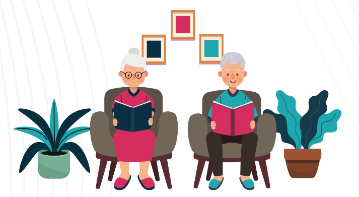 Elderly People reading on a couch 