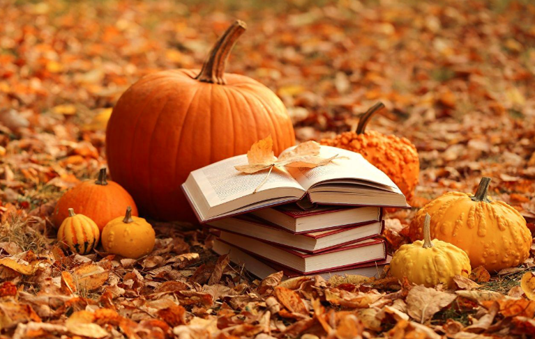 Pumpkin and Books- fall picture
